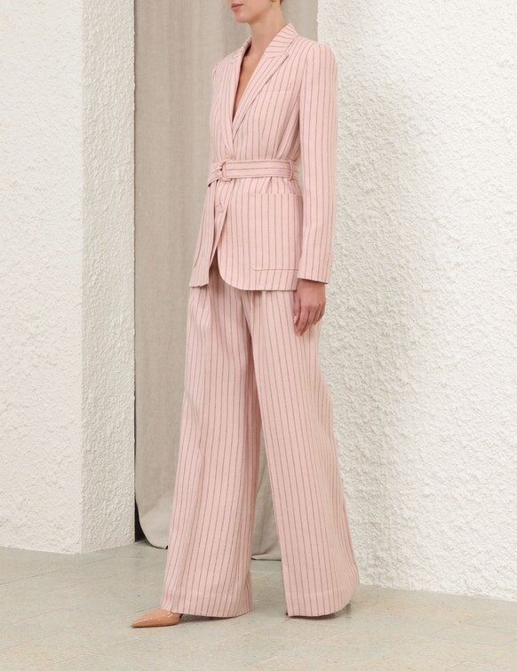 Alchemy linneblazer med bälte i rosa chokladrandigt online Alchemy linneblazer med bälte i rosa chokladrandigt online