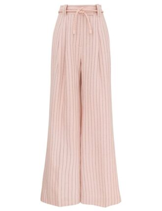 Alchemy linnebyxor med vid ben i rosa chokladrandigt mönster online