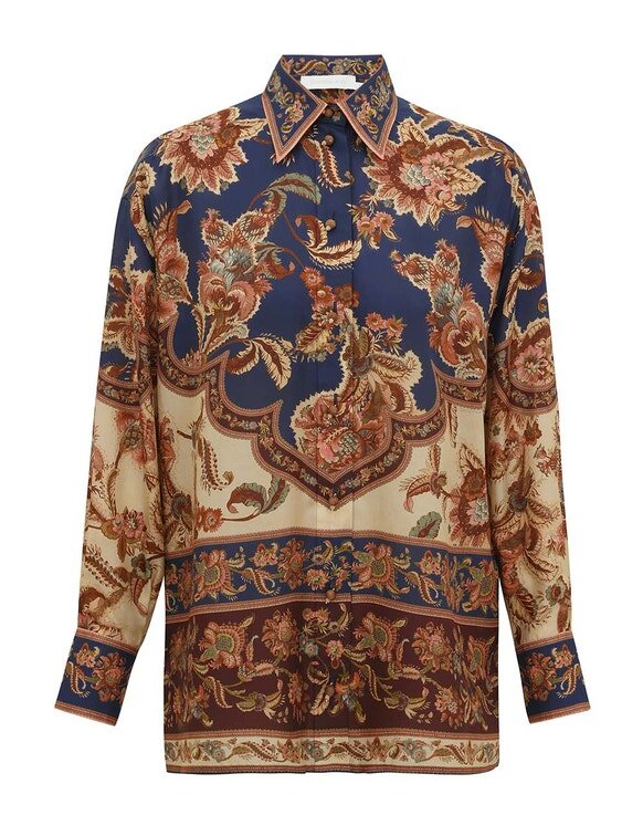 Aster avslappnad skjorta i marinblått Jacobean online Aster avslappnad skjorta i marinblått Jacobean online