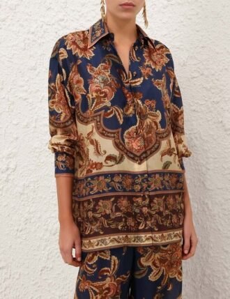 Aster avslappnad skjorta i marinblått Jacobean online