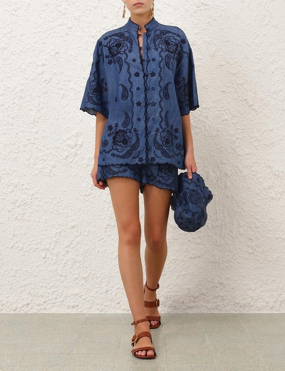 Aster-broderade Denim-shorts i järnvägsblått online Aster-broderade Denim-shorts i järnvägsblått online