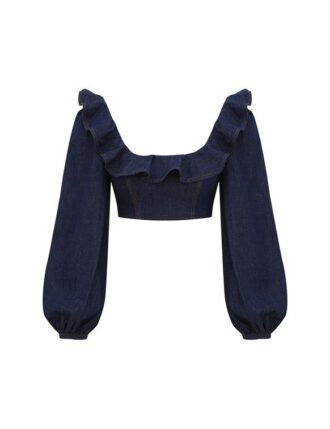 Aster Denim Frill Top Ink Online