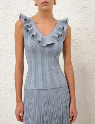 Aster Metallic Frill Top Metallic Blue Online