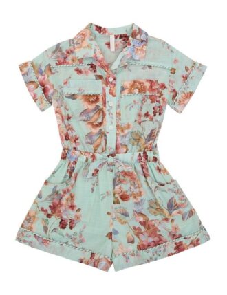 Awaken Kids Pocket Playsuit Mint Floral Multi Online