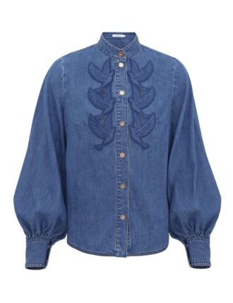 Denimskjorta med applikationer i Bay Blue online