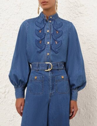 Denimskjorta med applikationer i Bay Blue online