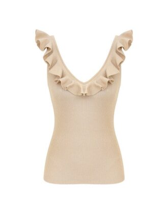 Indra Metallic Frill Top Cream Metallic Online