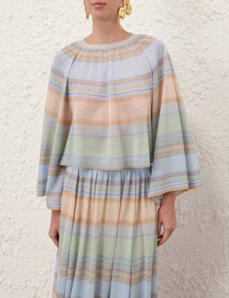 Indra Stripe Bell Sleeve Top Blue Multi Online