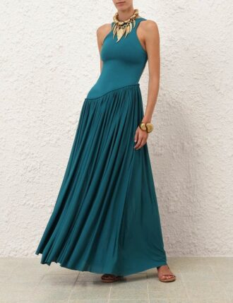 Luna asymmetrisk jerseyklänning i blågrönt online