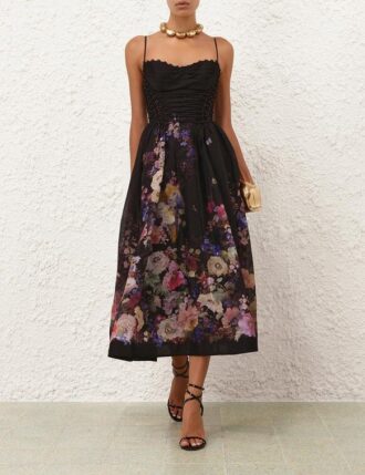 Luna Beaded Picnic Klänning Black Multi Floral Online