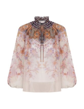 Luna Billow-blus i krämblått paisley online