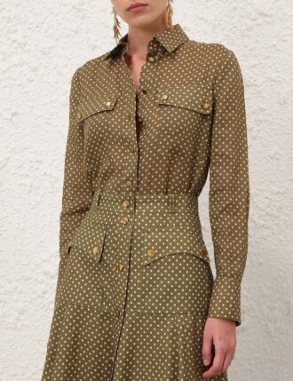 Luna Cargo-skjorta i olivgrönt med prickar online