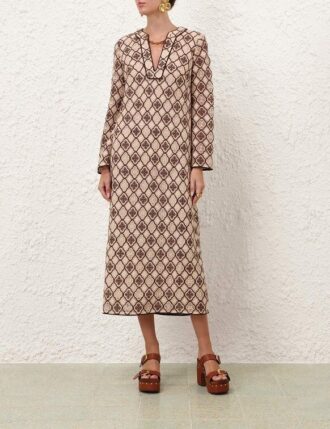 Luna Guipure midiklänning i chokladkräm online