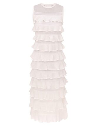 Luna Lace Frill Midi Klänning Ivory Online