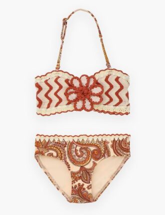 Patience bikinis i virkat, kräm/orange paisley, online