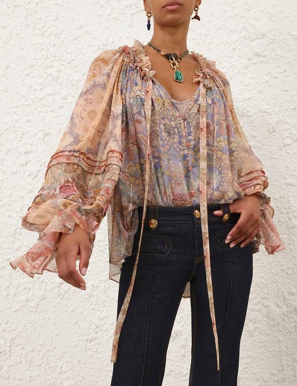 Rebellion Corded Blouse Spliced Floral Online Rebellion Corded Blouse Spliced Floral Online