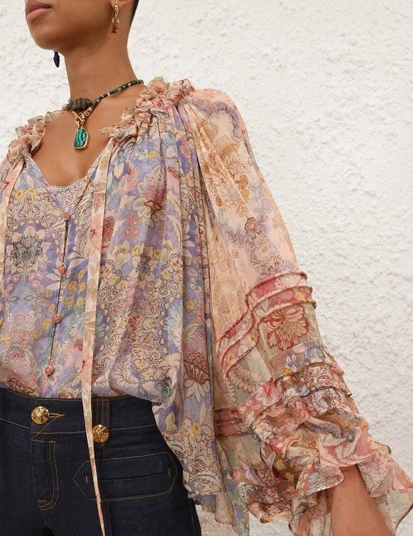 Rebellion Corded Blouse Spliced Floral Online Rebellion Corded Blouse Spliced Floral Online