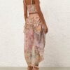 Rebellion draperad midilång kjol med splittat blommönster online