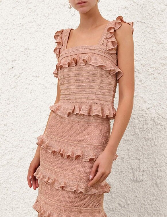 Rebellion Frill Cami Metallic Rose Gold Online Rebellion Frill Cami Metallic Rose Gold Online