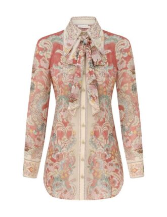 Rebellion Pussybow-skjorta i Rust Floral online