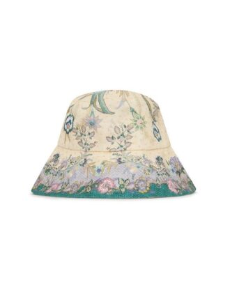 Tryckt bucket hat med lång brätte i Cream Scarf Floral Online