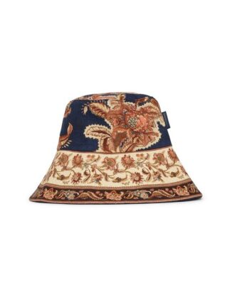 Tryckt bucket hat med lång brätte i Navy Jacobean Online