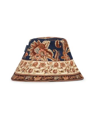 Tryckt bucket hat med lång brätte i Navy Jacobean Online
