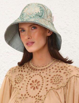 Tryckt bucket hat med lång brätte i Tapestry Teal Multi Online