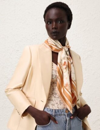 Tryckt silkesnäsduk 90 Cream Songbird Online