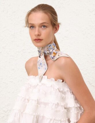 Tryckt silkesscarf i Blue Songbird online